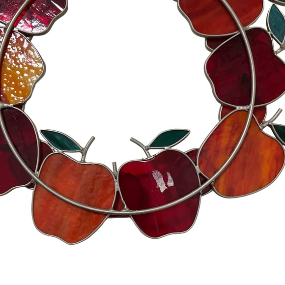 Vintage 90s Stained Glass Style Apple Wreath Window Hanging Suncatcher - Picture 9 of 9